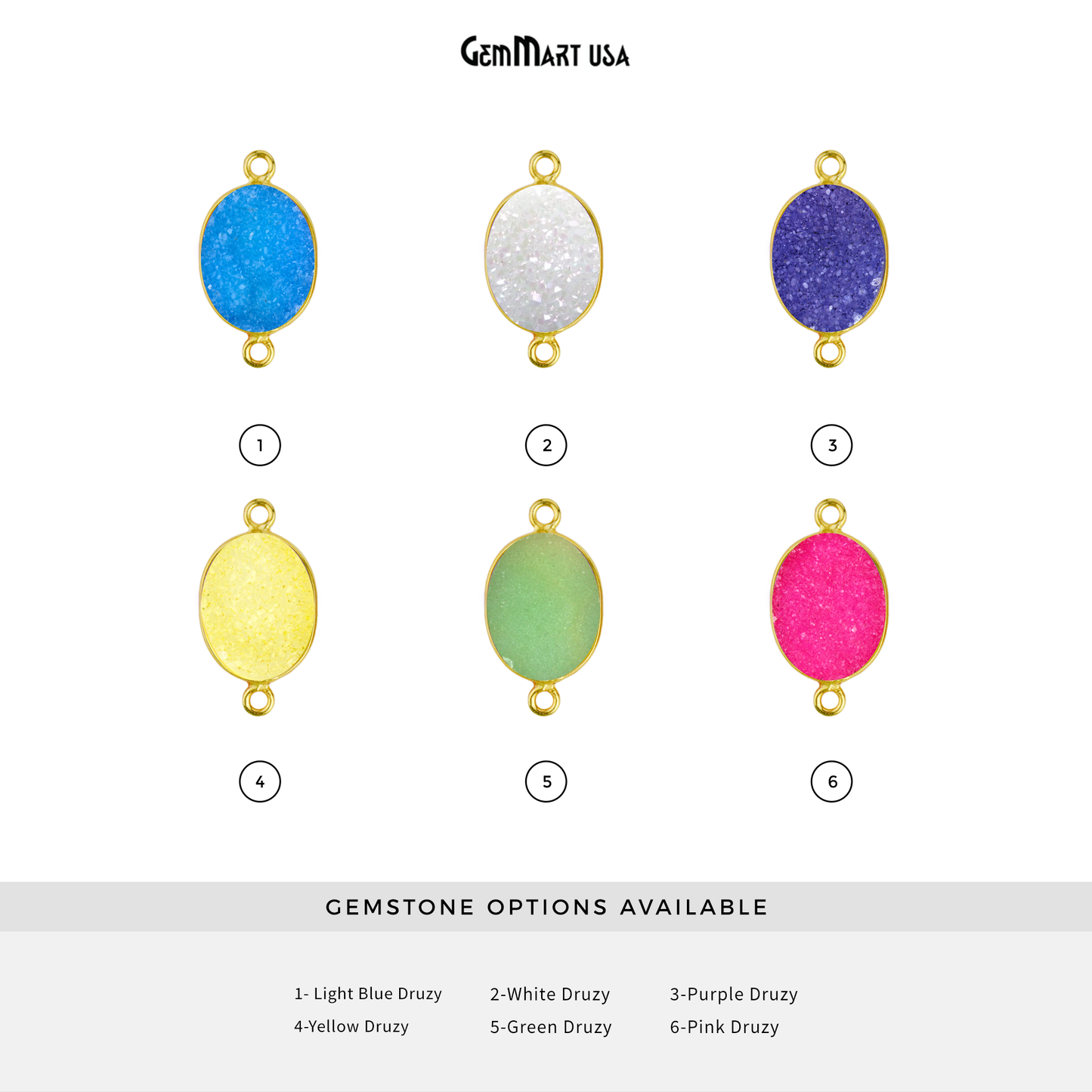 Color Druzy 13x18mm Oval Bezel Gold Plated Double Bail Gemstone Connector