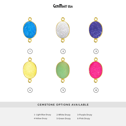 Color Druzy 13x18mm Oval Bezel Gold Plated Double Bail Gemstone Connector