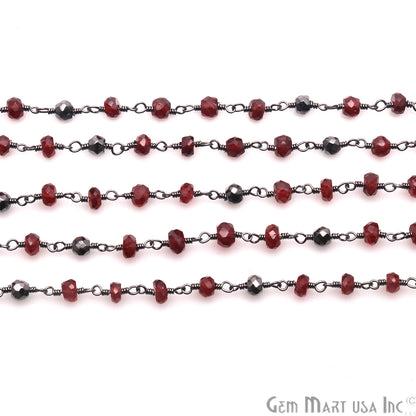 Garnet & Black Pyrite Multi Gemstone Beaded Oxidized Wire Wrapped Rosary Chain