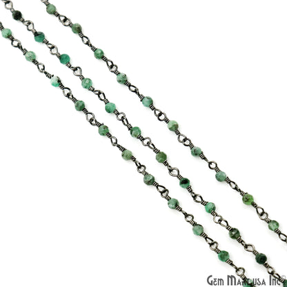 Emerald Faceted Beads 2-2.5mm Oxidized Gemstone Rosary Chain