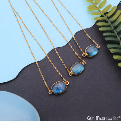 Flashy Labradorite 24x12mm Cabochon Octagon Double Bail Gold Electroplated Gemstone Connector