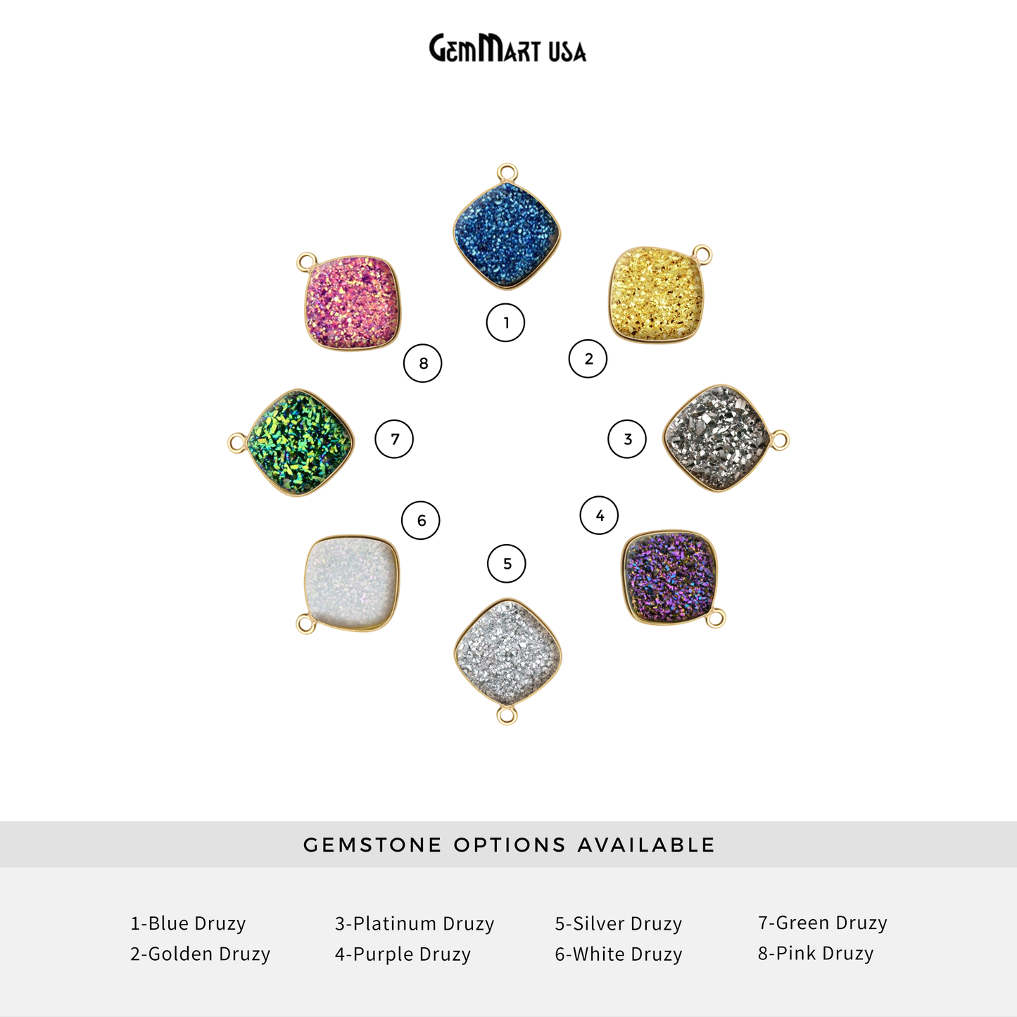 Natural Titanium Druzy 10mm Cushion Gold Bezel Single Bail Connector