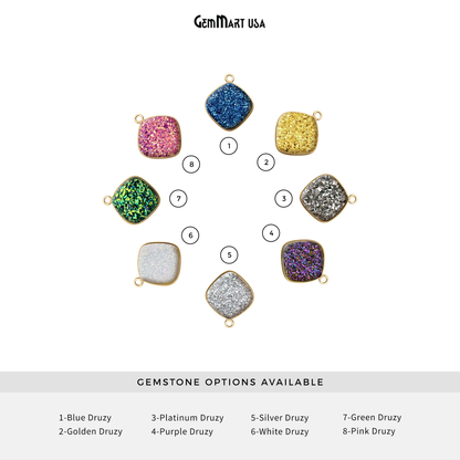 Natural Titanium Druzy 10mm Cushion Gold Bezel Single Bail Connector
