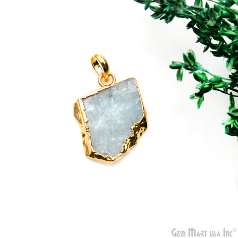 Aquamarine Free Form shape 26x19mm Gold Electroplated Gemstone Single Bail Pendant