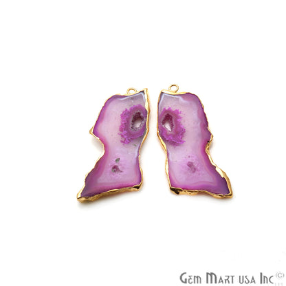 Agate Slice 21x42mm Organic Gold Electroplated Gemstone Earring Connector 1 Pair - GemMartUSA