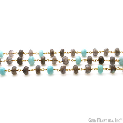 Labradorite With Amazonite Gold Plated Faceted Rondelle Beads Rosary Chain