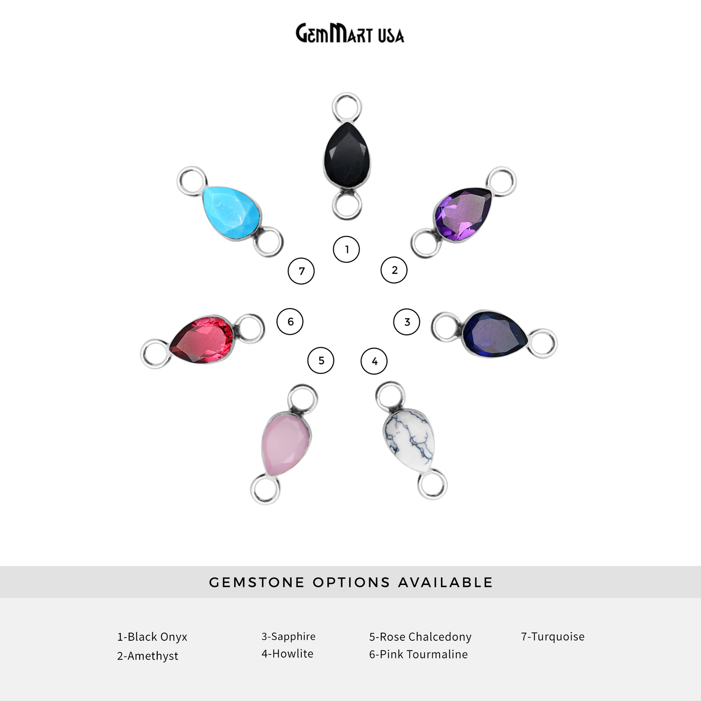 Pear 8x12mm Gemstone Silver Bezel Double Big Bail Connector