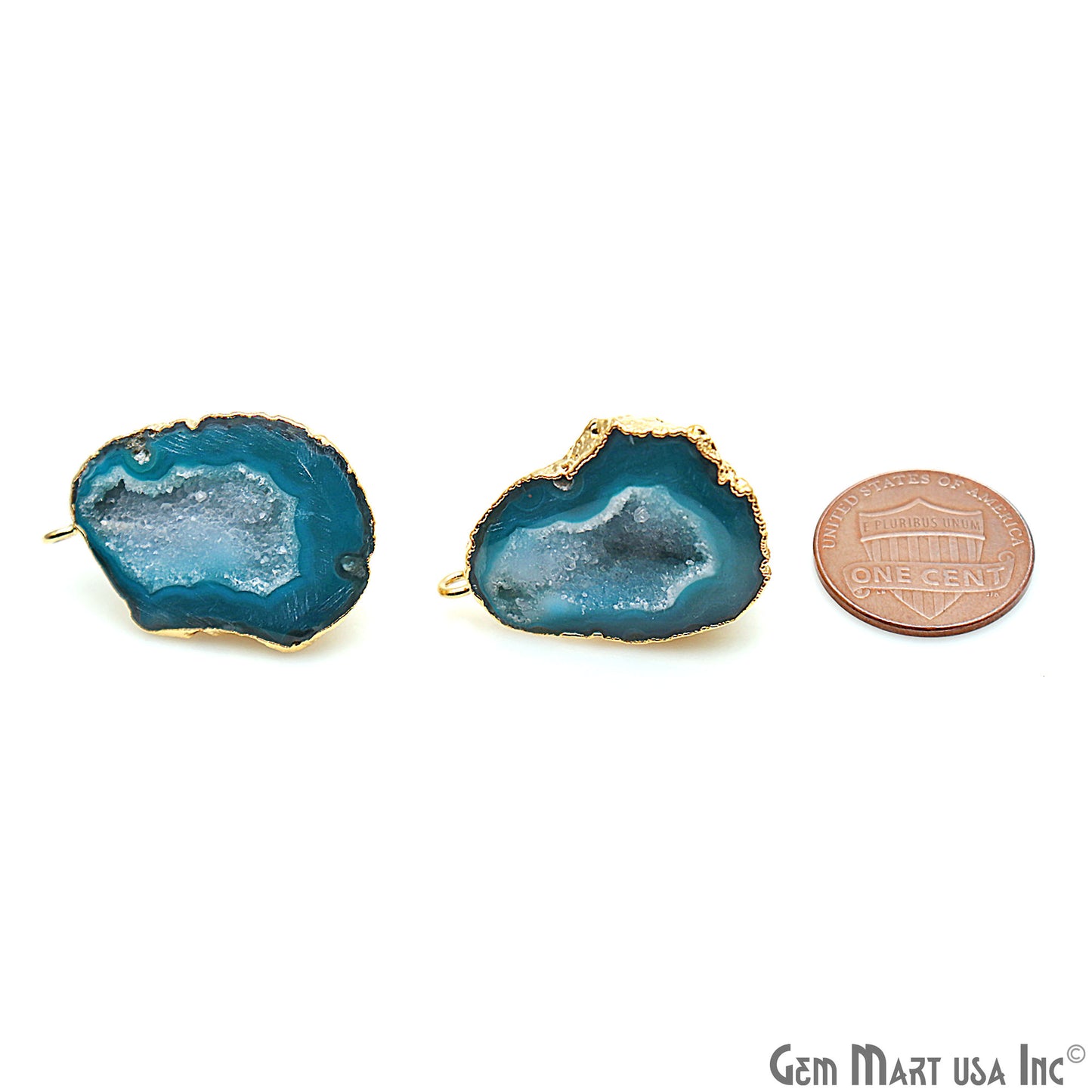 DIY Agate Slice Geode Druzy 31x21mm Gold Electroplated Loop Connector Studs Earrings - GemMartUSA