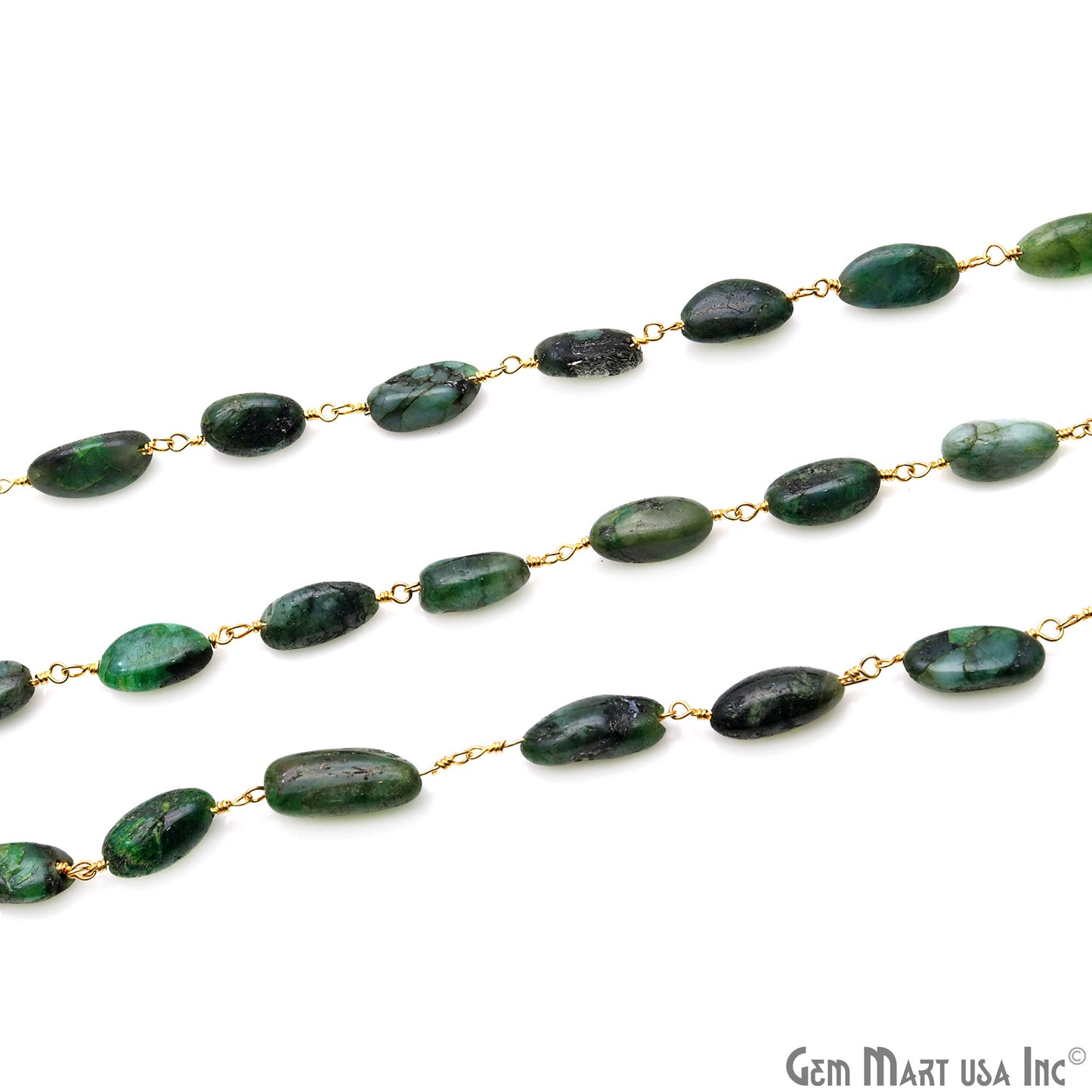 Emerald 12x5mm Tumble Beads Gold Plated Rosary Chain