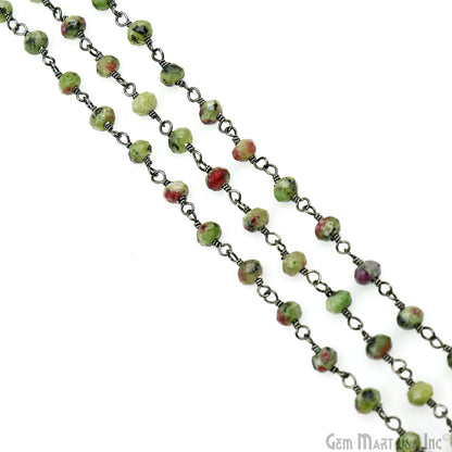 Ruby Zoisite Jade Faceted Beads 4mm Oxidized Gemstone Rosary Chain