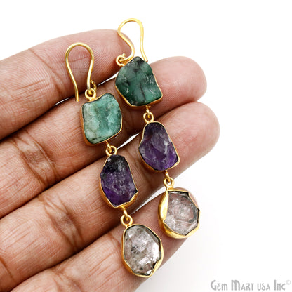 Rough Long Gemstone Bezel Setting Gold Plated Earring Connector