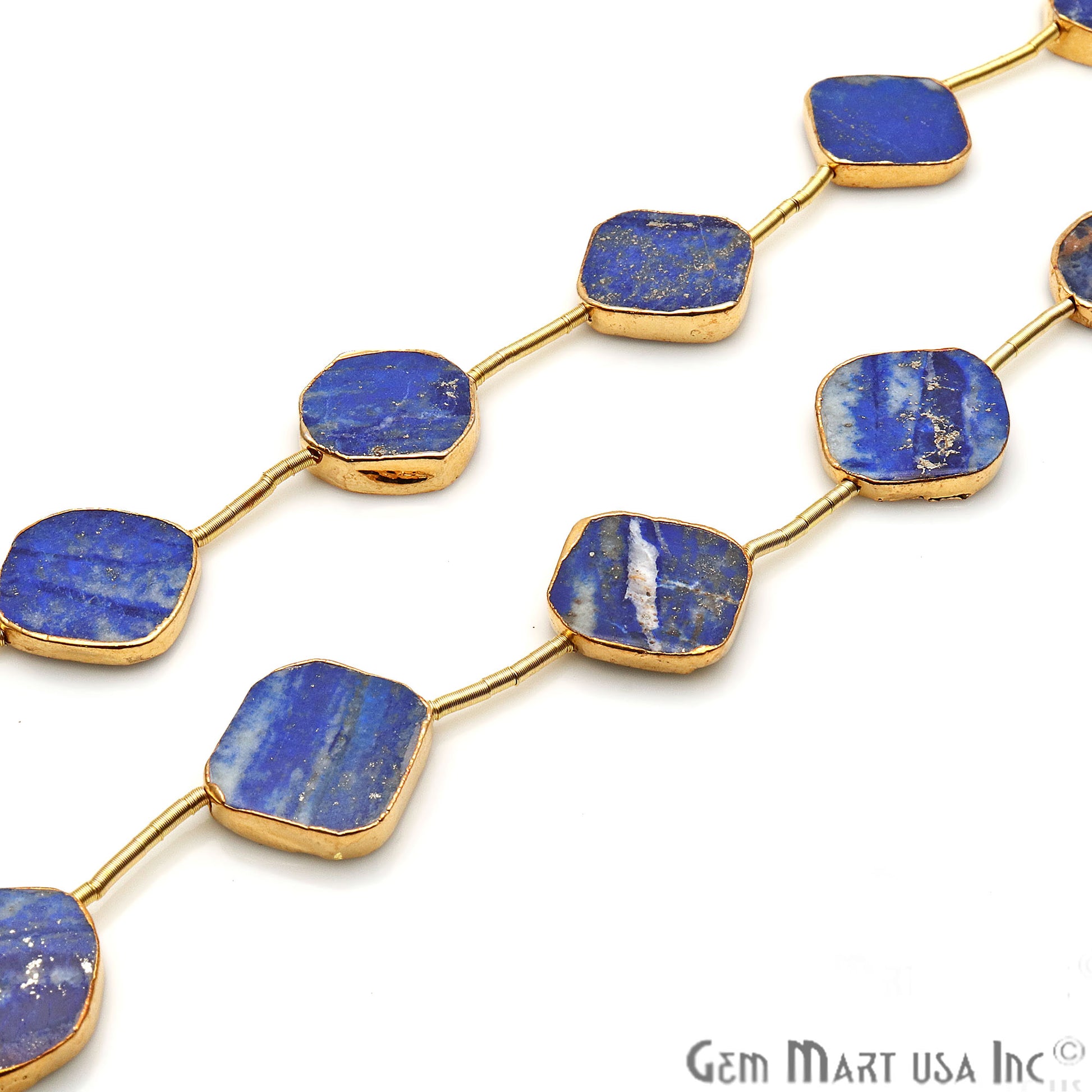 Lapis Free Form 18x15mm Gold Edged Crafting Beads Gemstone Strands 9INCH - GemMartUSA