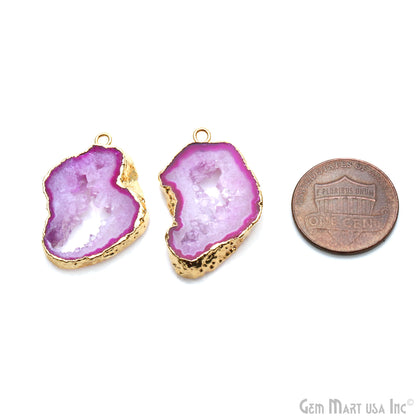 Agate Slice 29x16mm Organic  Gold Electroplated Gemstone Earring Connector 1 Pair