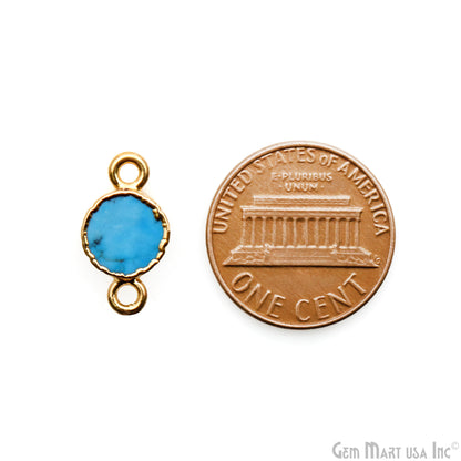 Turquoise Round 8mm Gold Electroplated Double Bail Gemstone Connector