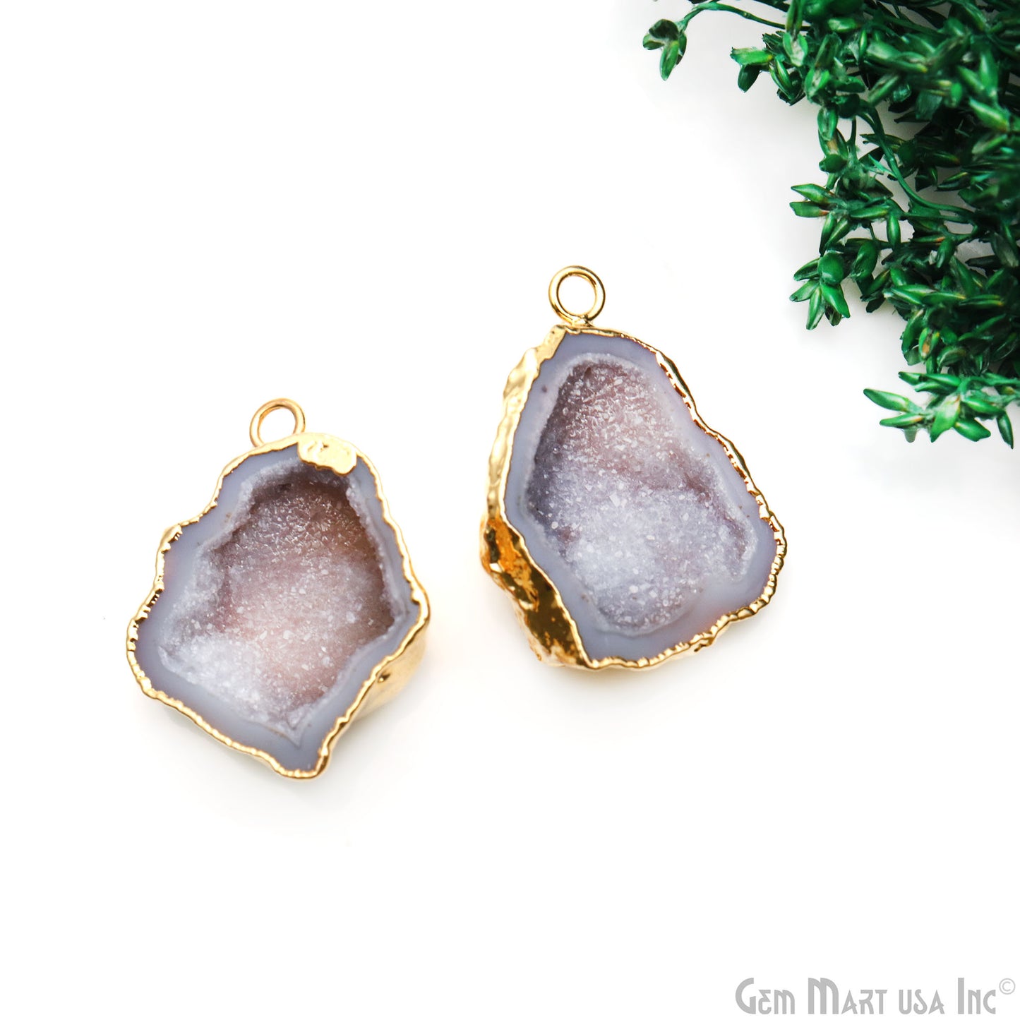 Geode Druzy 34x24mm Organic Gold Electroplated Single Bail Gemstone Earring Connector 1 Pair