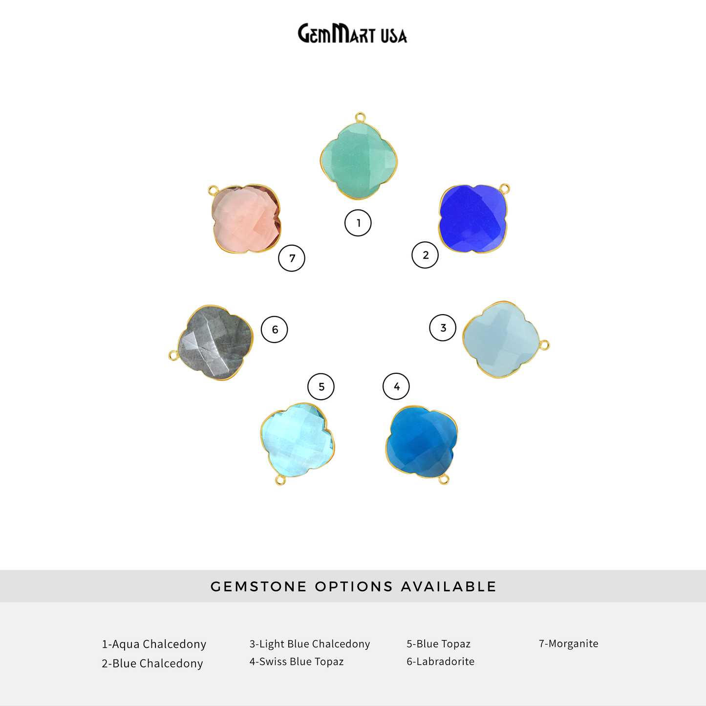 Clover 24x20mm Gemstone Single Bail Gold Bezel Gemstone Connector