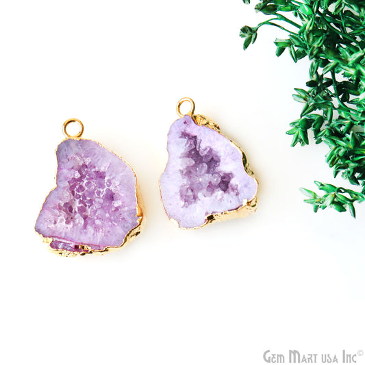 Geode Druzy 29x22mm Organic Gold Electroplated Single Bail Gemstone Earring Connector 1 Pair