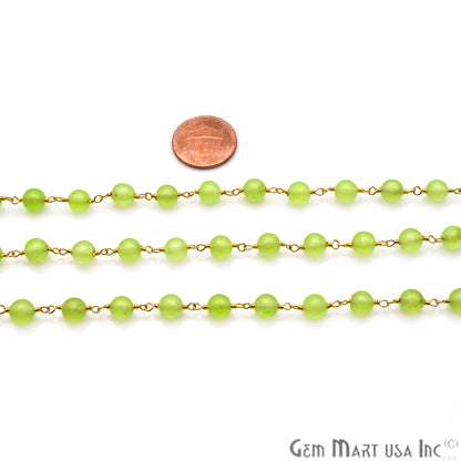 Baby Green Jade Smooth Beads Gold Plated Wire Wrapped Rosary Chain - GemMartUSA