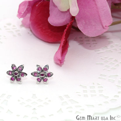 Ruby 9mm Sterling Silver Flower Shape Stud Earring - GemMartUSA