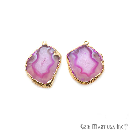 Agate Slice 36x25mm Organic Gold Electroplated Gemstone Earring Connector 1 Pair - GemMartUSA