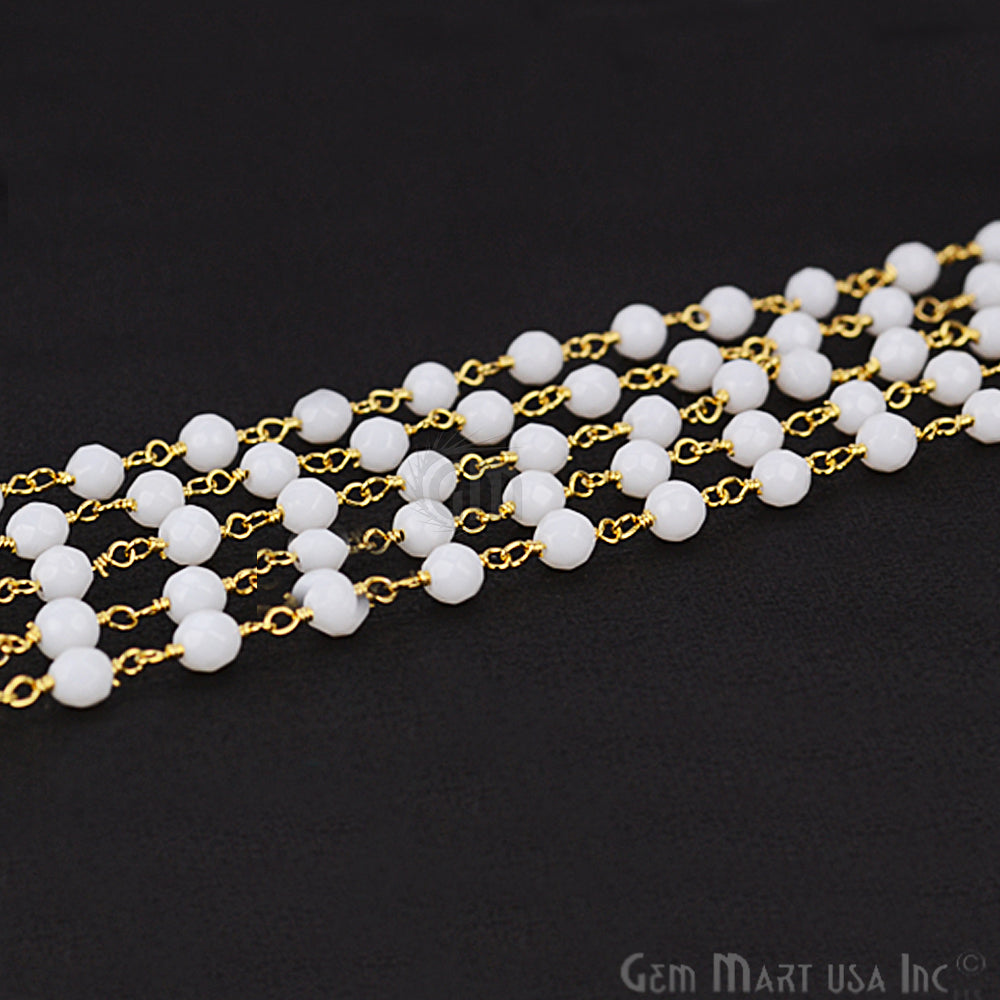 White Agate Beads Gold Plated Wire Wrapped Rosary Chain - GemMartUSA (762809974831)