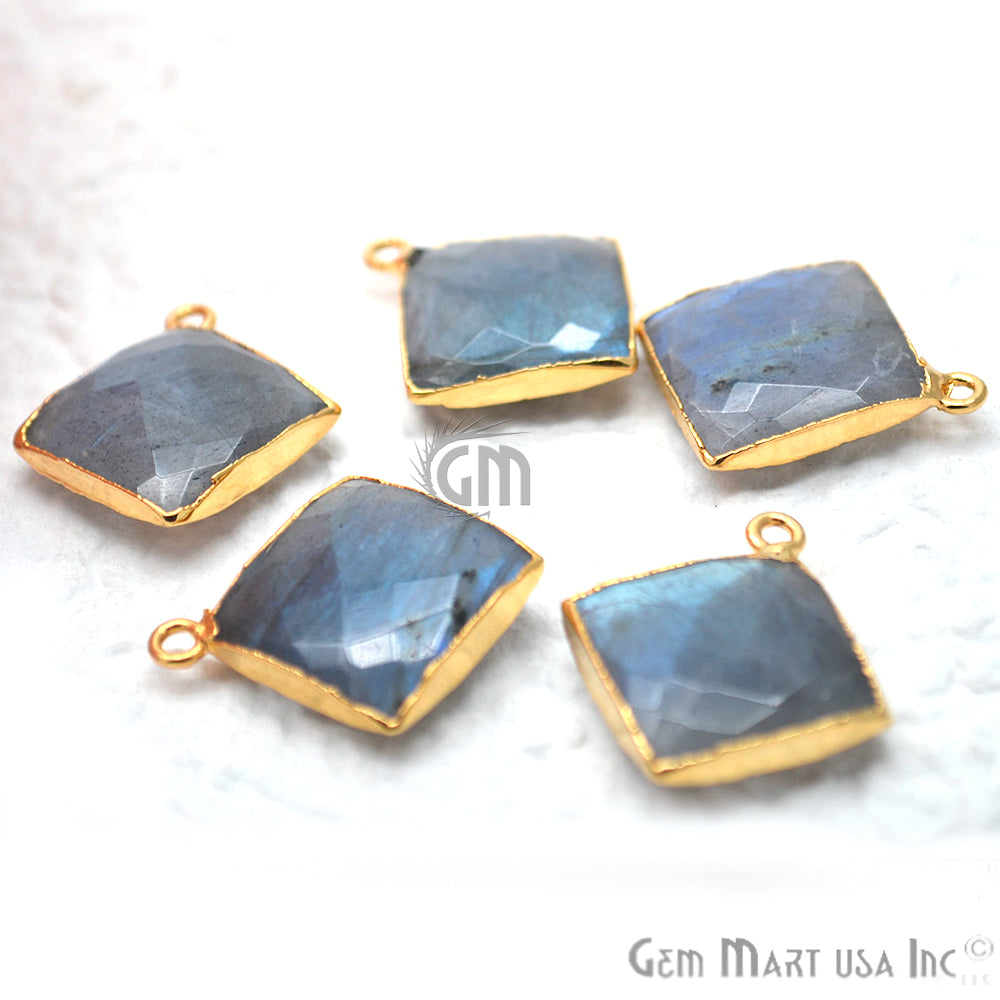 Labradorite Square Shape 16mm Gold Electroplated Single Bail Gemstone Connector - GemMartUSA