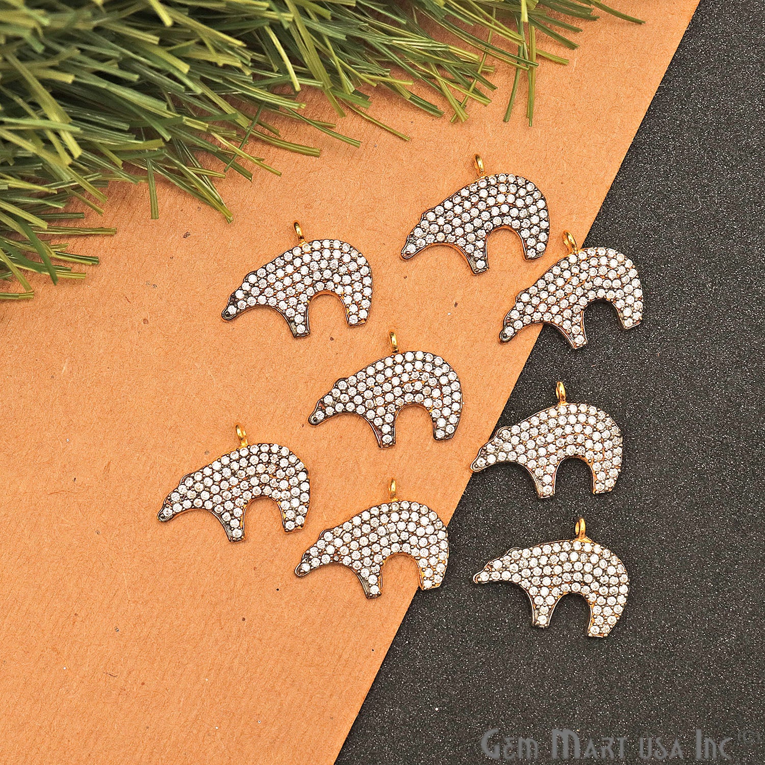 Bear' CZ Pave Gold Vermeil Charm for Bracelet & Pendants - GemMartUSA