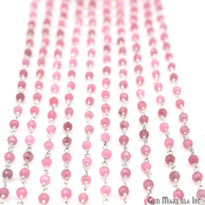 Rose Quartz Silver Plated Beaded Wire Wrapped Rosary Chain