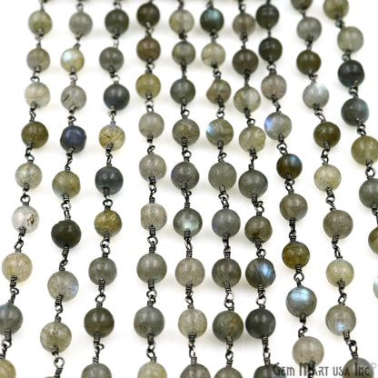 Labradorite 7-8mm Oxidized Cabochon Beads Rosary Chain