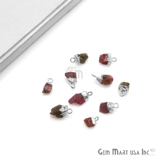 Rough Multi Tourmaline Organic 13X7mm Silver Electroplated Pendant Connector - GemMartUSA