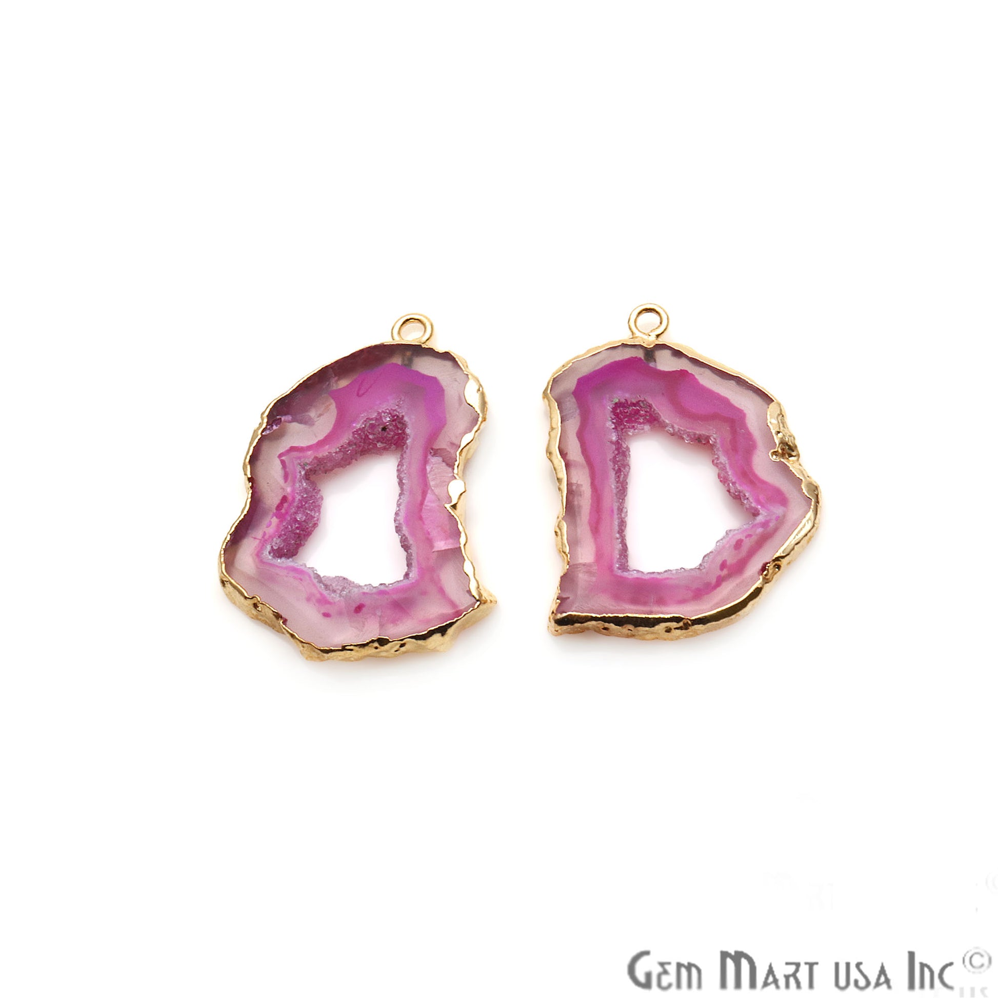 Agate Slice 34x24mm Organic Gold Electroplated Gemstone Earring Connector 1 Pair - GemMartUSA