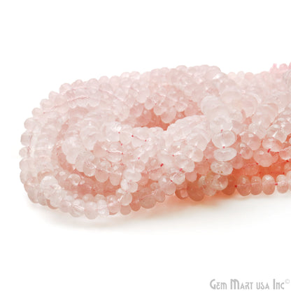 Rose Quartz Rondelle Beads, 13 Inch Gemstone Strands, Drilled Strung Nugget Beads, Faceted Round, 6-7mm