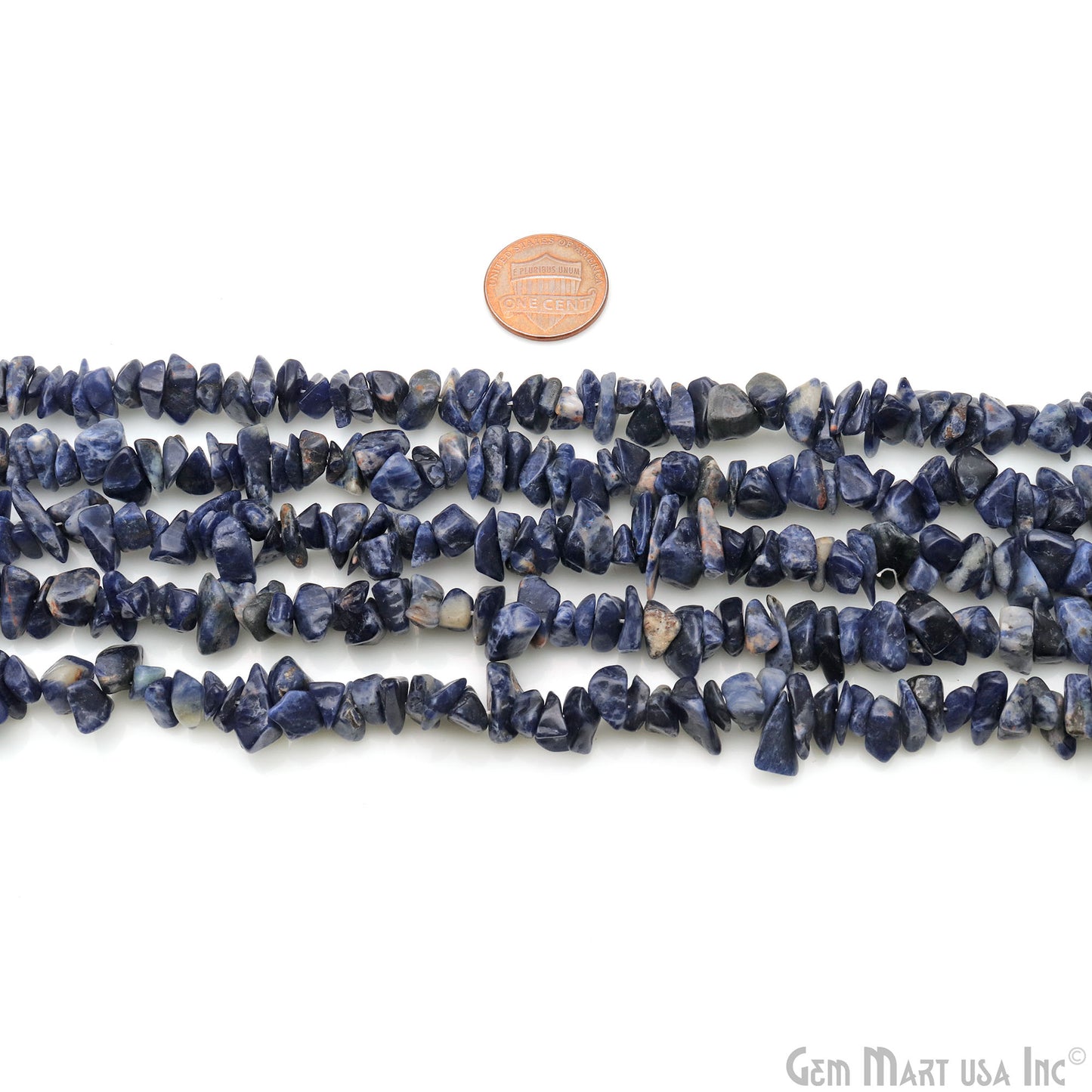 Sodalite Chip Beads, 34 Inch, Natural Chip Strands, Drilled Strung Nugget Beads, 7-10mm, Polished, GemmartUSA (CHSD-70004)