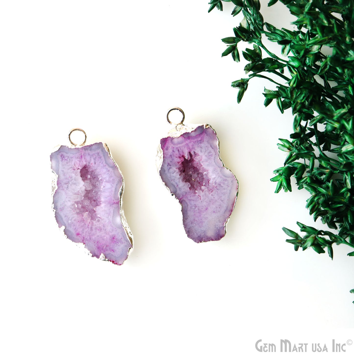 Geode Druzy 18x33mm Organic Silver Electroplated Single Bail Gemstone Earring Connector 1 Pair