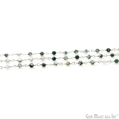 Moss Agate 3-3.5mm Silver Plated Beaded Wire Wrapped Rosary Chain