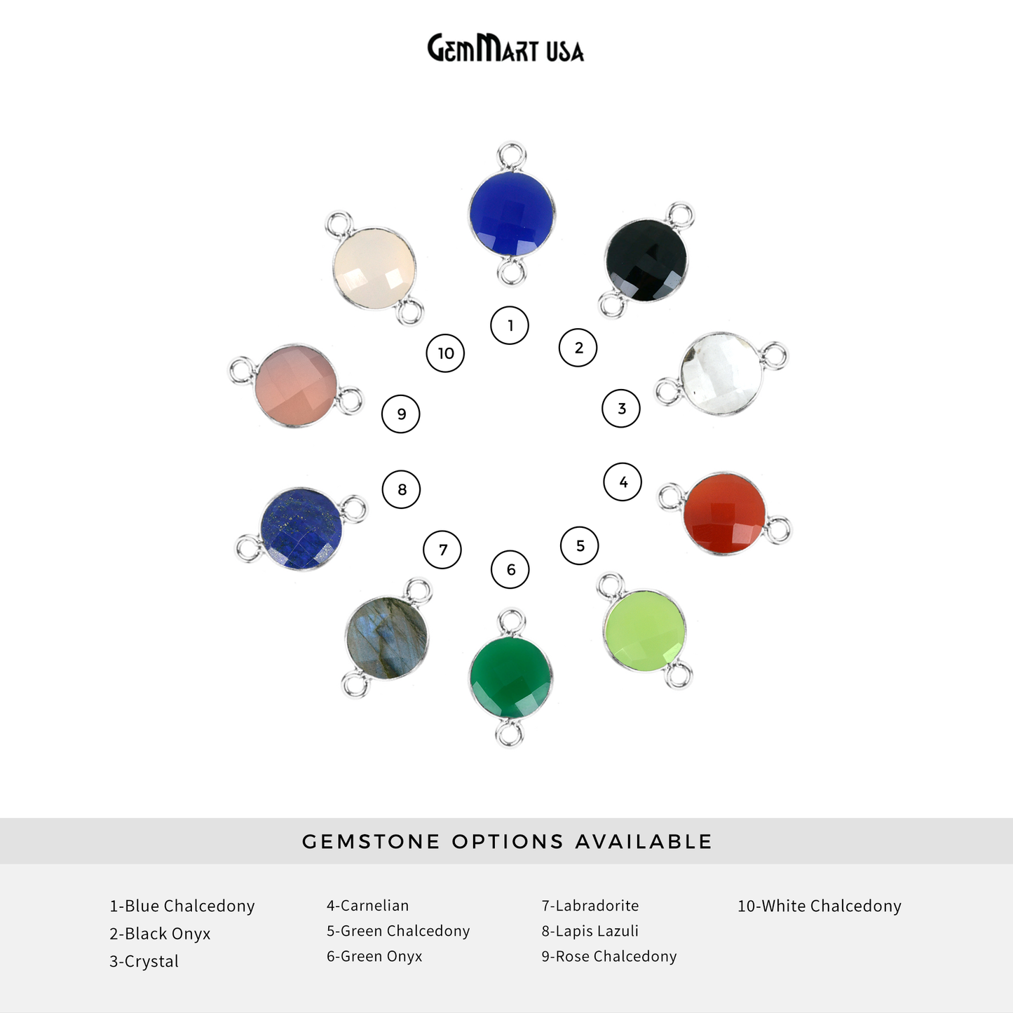 Round 16mm Double Bail Silver Bezel Gemstone Connector