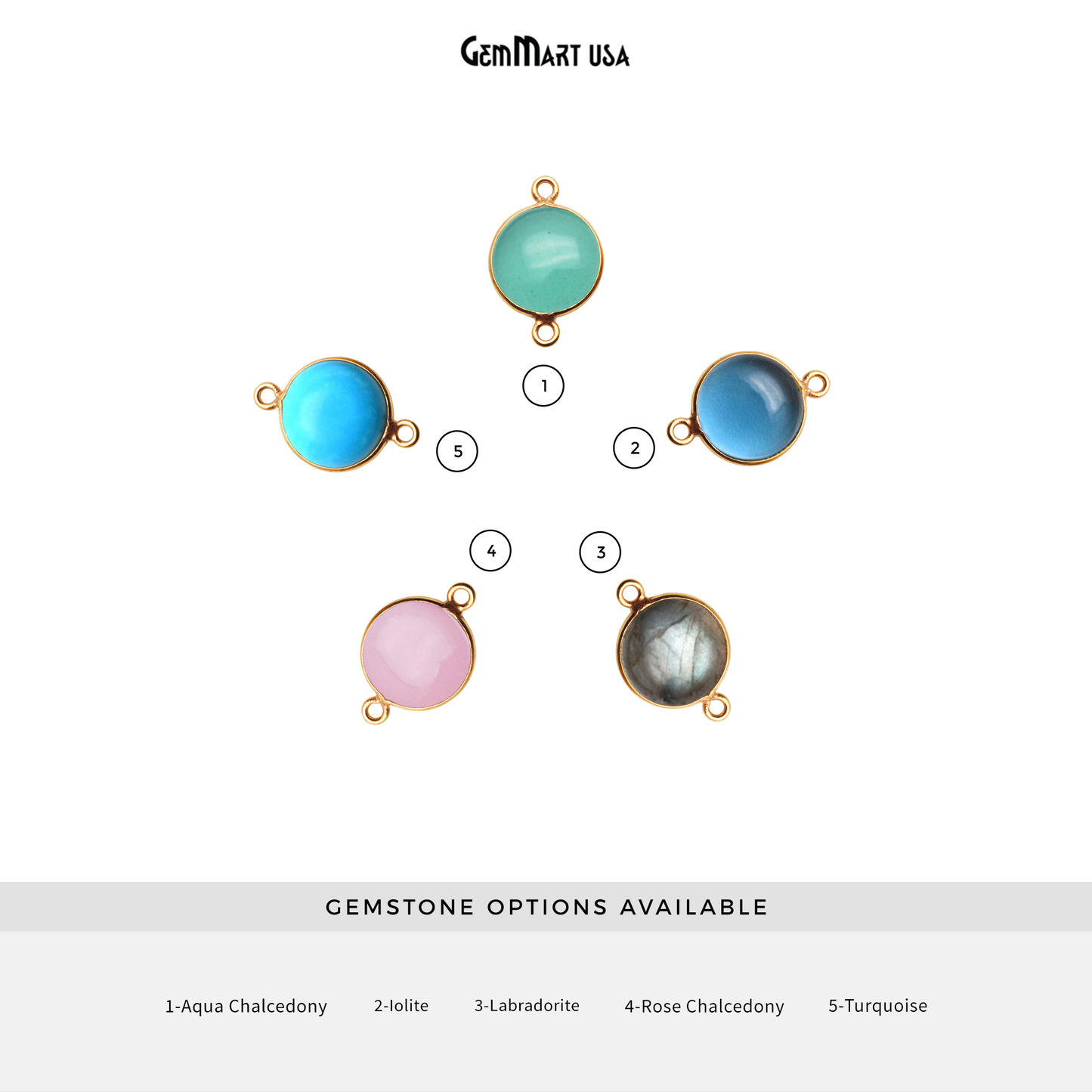Round Shape 8mm Double Bail Gold Bezel Gemstone Cabochon Connector