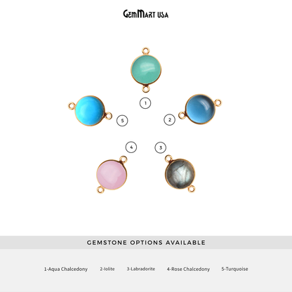 Round Shape 8mm Double Bail Gold Bezel Gemstone Cabochon Connector