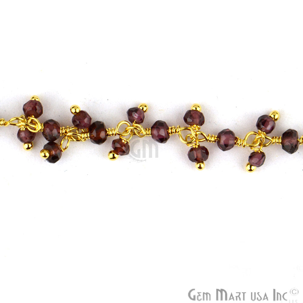 Rhodolite Faceted Beads Gold Wire Wrapped Cluster Dangle Chain - GemMartUSA (764180463663)