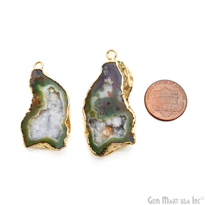 Geode Druzy 45x22mm Organic Gold Electroplated Single Bail Gemstone Earring Connector 1 Pair