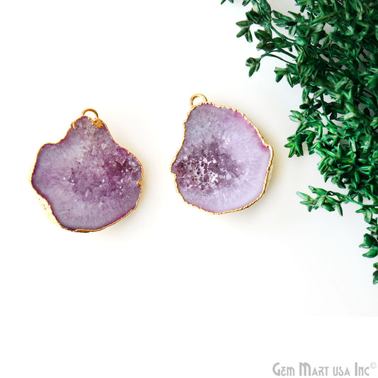 Geode Druzy 32x25mm Organic Gold Electroplated Single Bail Gemstone Earring Connector 1 Pair