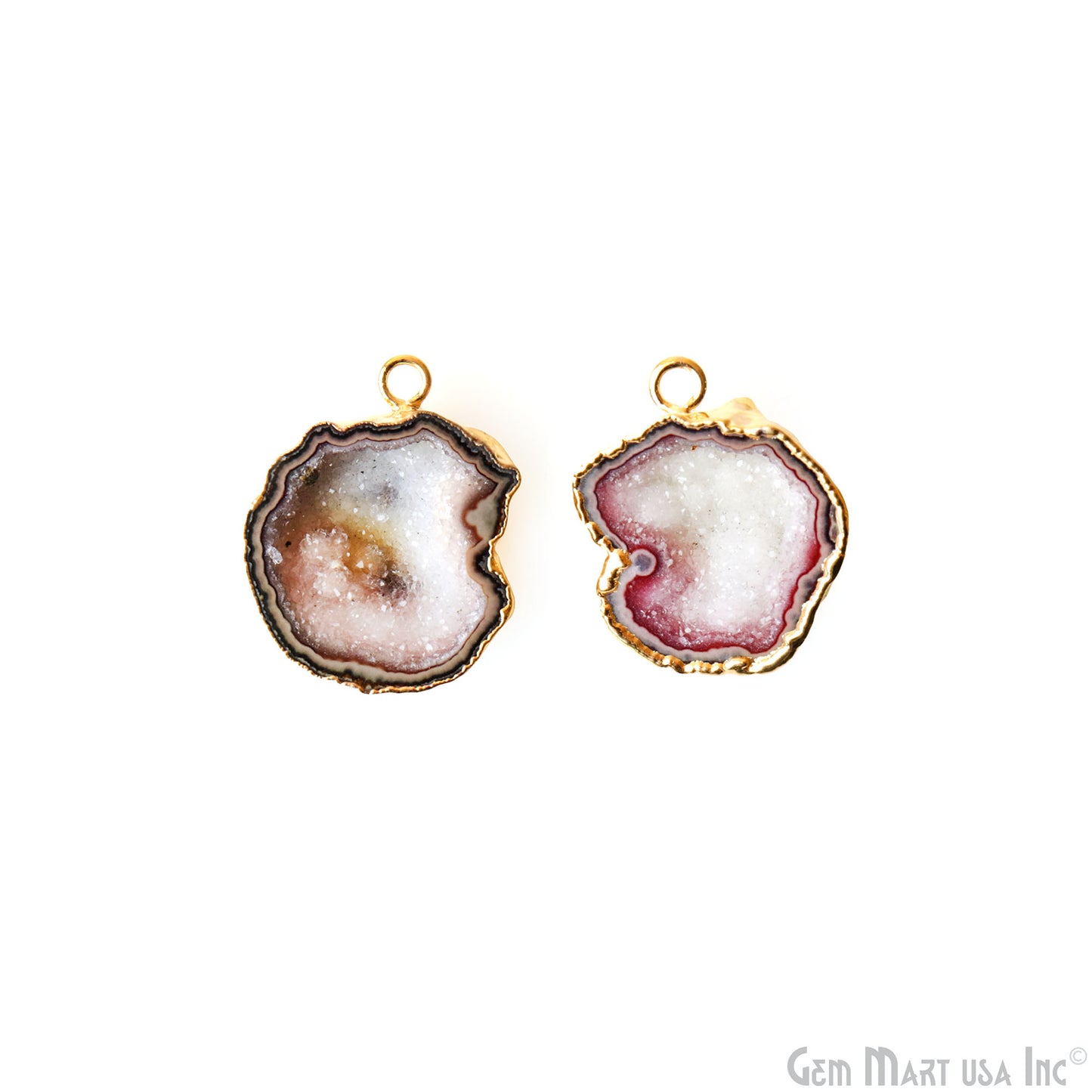 Geode Druzy 29x22mm Organic Gold Electroplated Single Bail Gemstone Earring Connector 1 Pair