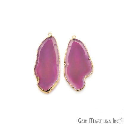 Agate Slice 23x52mm Organic Gold Electroplated Gemstone Earring Connector 1 Pair - GemMartUSA