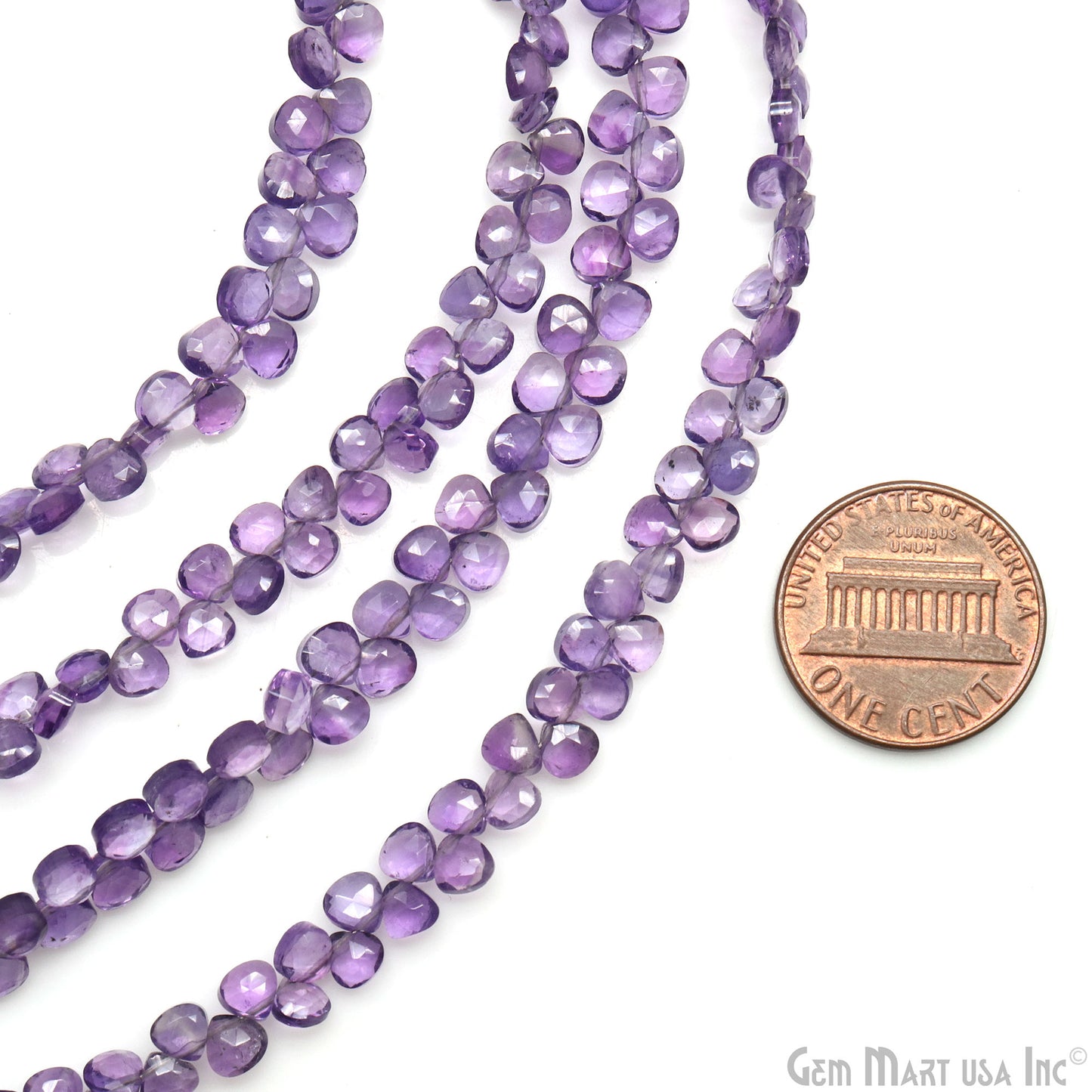 Amethyst Heart Beads, 8 Inch Gemstone Strands, Drilled Strung Briolette Beads, Heart Shape, 4mm