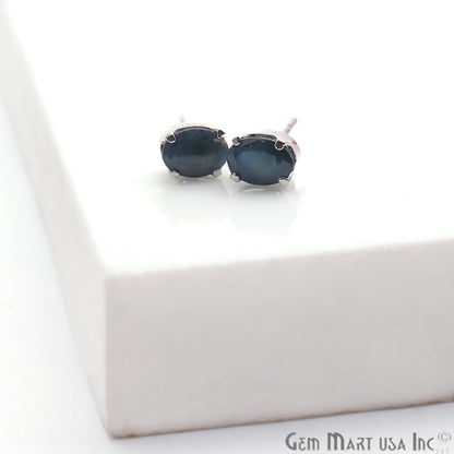 Black Sapphire 5x7mm Sterling Silver Prong Setting Oval Shape Stud Earring - GemMartUSA