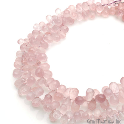 Rose Quartz Teardrop Beads, 10 Inch Gemstone Strands, Drilled Strung Briolette Beads, Teardrop Shape, 11x6mm