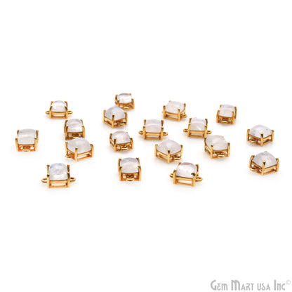 Rainbow Moonstone Cabochon Square Prong Gold Plated Bail Connector
