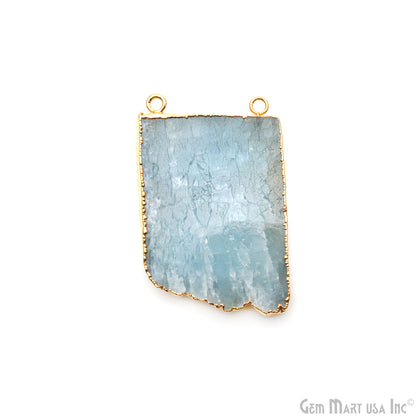 Aquamarine Free Form shape 54x36mm Gold Electroplated Gemstone Cat Bail Connector
