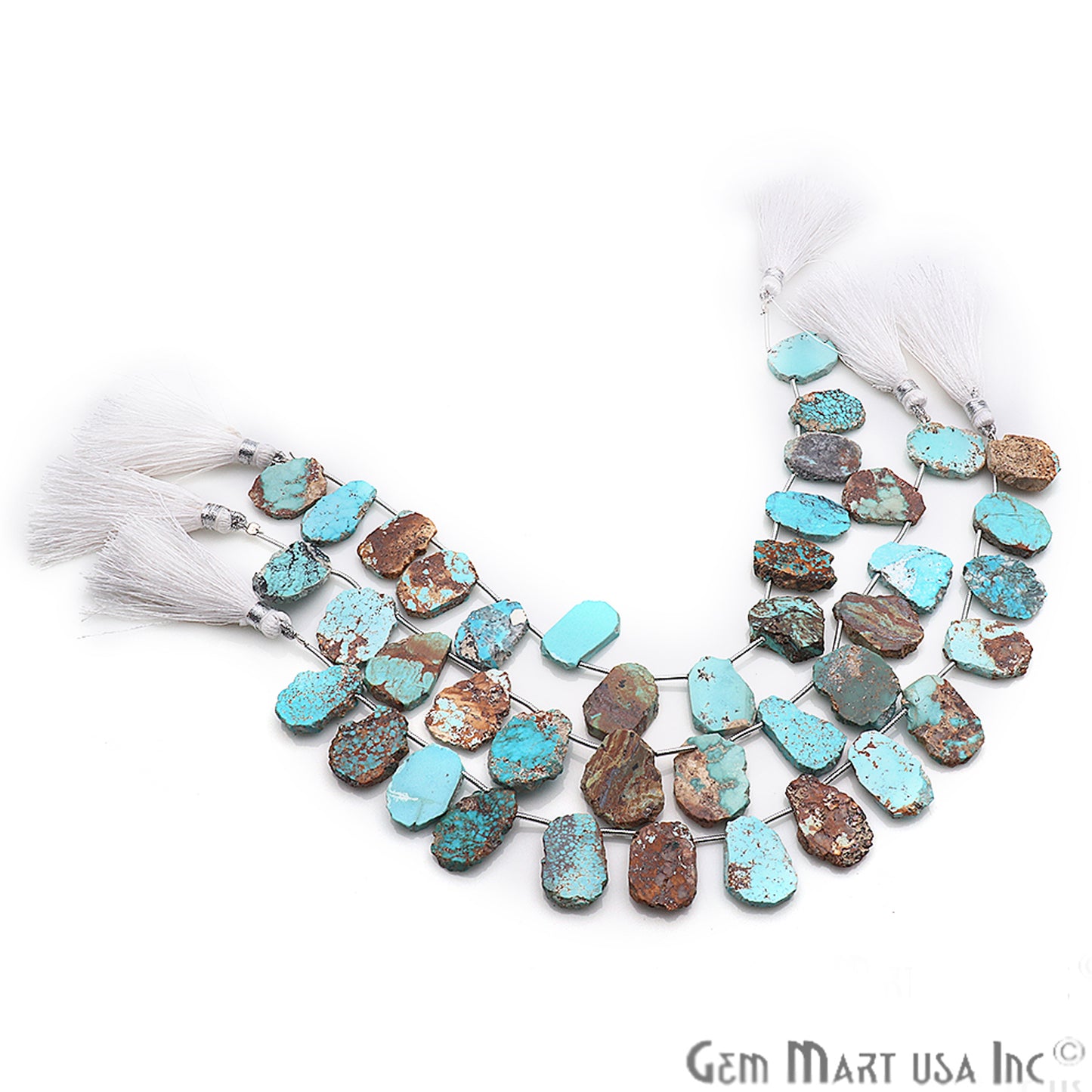 Arizona Turquoise Gemstone 23x19mm Beaded Handmade Silver Wire Rondelle - GemmartUSA