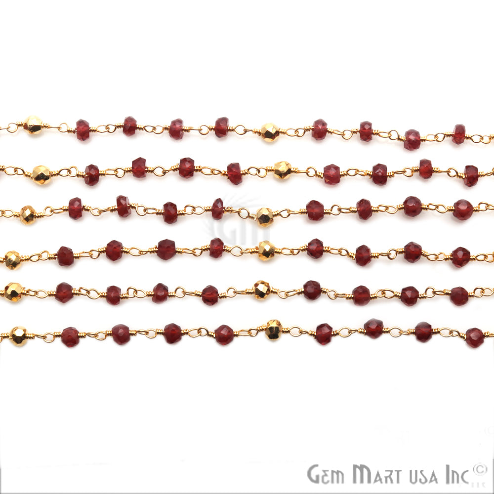 Garnet & Golden Pyrite Multi Gemstone Beaded Wire Wrapped Rosary Chain - GemMartUSA